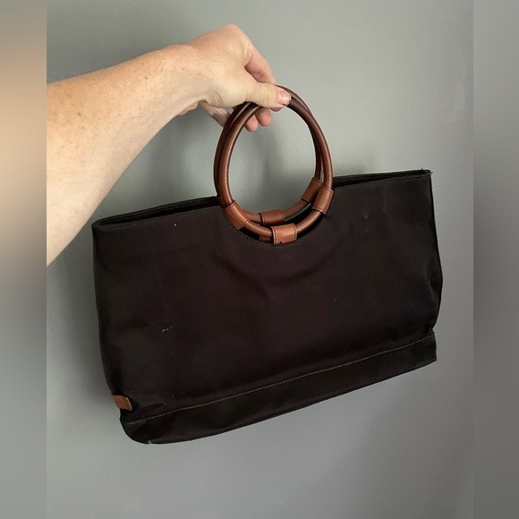 Fossil Handbags - Vintage Fossil Leather Trim Canvas Tote Bag